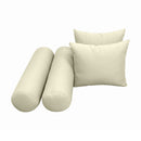 Five-piece pillow and bolster cushion set including seat cushion, two square back pillows, and two bolster pillows for indoor or outdoor seating