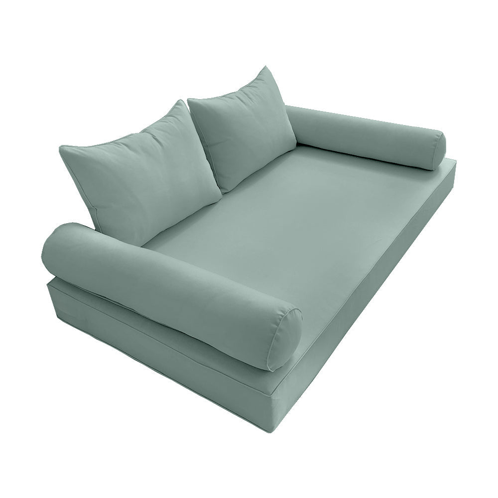 STYLE 4 - Mattress & Pillow Bolster Cushion for Outdoor Indoor Daybed Porch Swing Bed Piped Trim Twin-XL Size AD002 | COVERS ONLY |