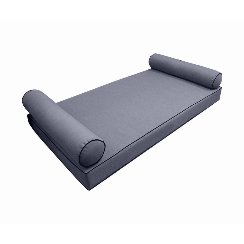 STYLE 5 - Mattress & Pillow Bolster for Outdoor Indoor Daybed Porch Swing Bed Contrast Trim Twin-XL Size AD001 | COVERS ONLY |