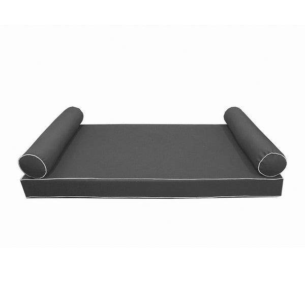 STYLE 5 - Mattress & Pillow Bolster for Outdoor Indoor Daybed Porch Swing Bed Contrast Trim Twin-XL Size AD003 | COVERS ONLY |