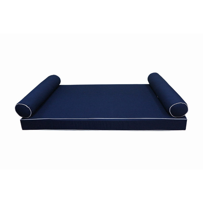 STYLE 5 - Mattress & Pillow Bolster for Outdoor Indoor Daybed Porch Swing Bed Contrast Trim Twin-XL Size AD101| COVERS ONLY |