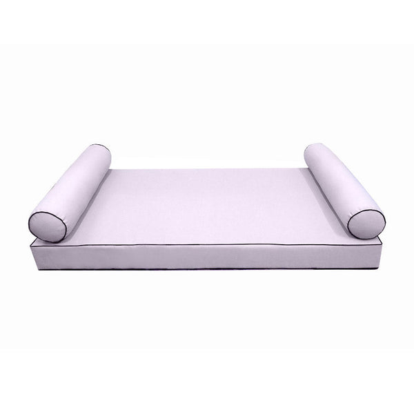 STYLE 5 - Mattress & Pillow Bolster for Outdoor Indoor Daybed Porch Swing Bed Contrast Trim Twin-XL Size AD107 | COVERS ONLY |