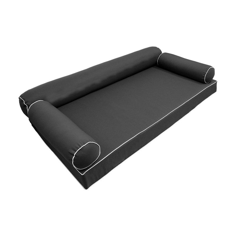 Style6 Twin-XL Size 4PC Contrast Pipe Trim Outdoor Daybed Mattress Bolster Pillow Fitted Sheet Slip Cover ONLY AD003