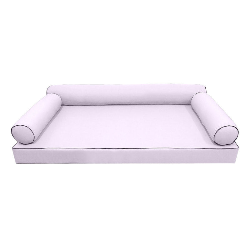 Style6 Twin-XL Size 4PC Contrast Pipe Trim Outdoor Daybed Mattress Cushion Bolster Pillow Slip Cover COMPLETE SET AD107