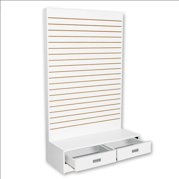 White 48"W x 20"D x 80"H Slatwall Wall Unit - L Shape Display Tower Floor Stand