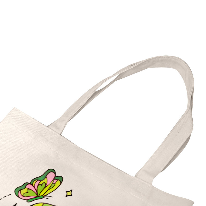 14-1/2"L x 15-1/2" Reusable Canvas Grocery Bag Shopping Mushrooms Butterfly Tote