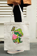14-1/2"L x 15-1/2" Reusable Canvas Grocery Bag Shopping Mushrooms Butterfly Tote