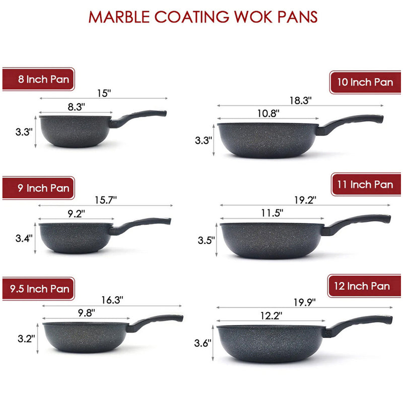 Marble Wok Non-Stick Cooking Frying Pan Pot 5 Layer Marble Wok Cookware