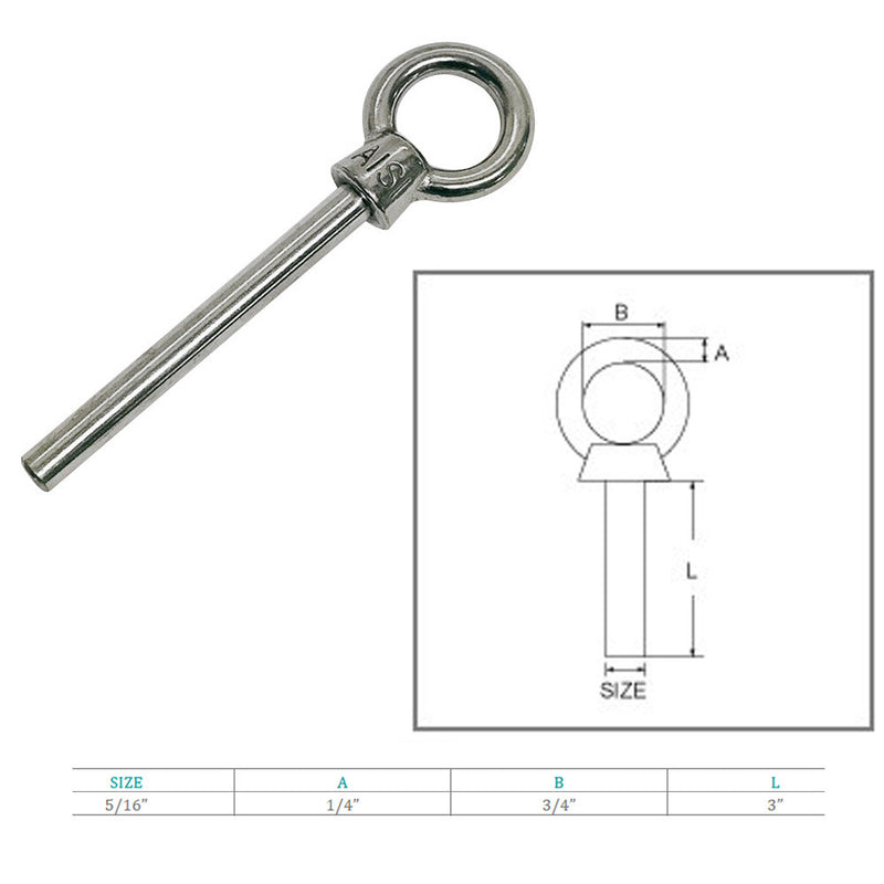 10Pc Marine Stainless Steel 5/16"x3" Shoulder Eye Bolt Non Thread Eye Rivet Bolt