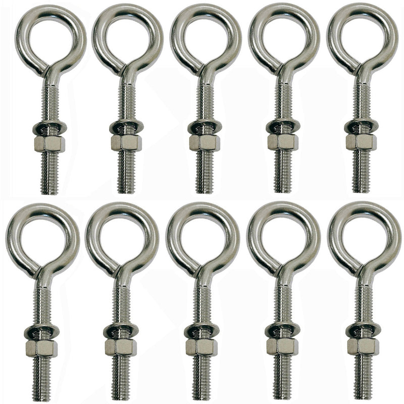 10Pc Marine Boat Stainless Steel T316 1/2"x3" Turned Eye Bolt Washer WLL 250 Lbs