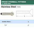10 Pc 1/4" Stainless Steel T316 Swage Stemball For Wood Post Cable Railing