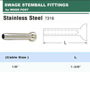 10 Pc 1/8" Cable Railing T316 Stainless Steel Stemball Swage for WOOD POST