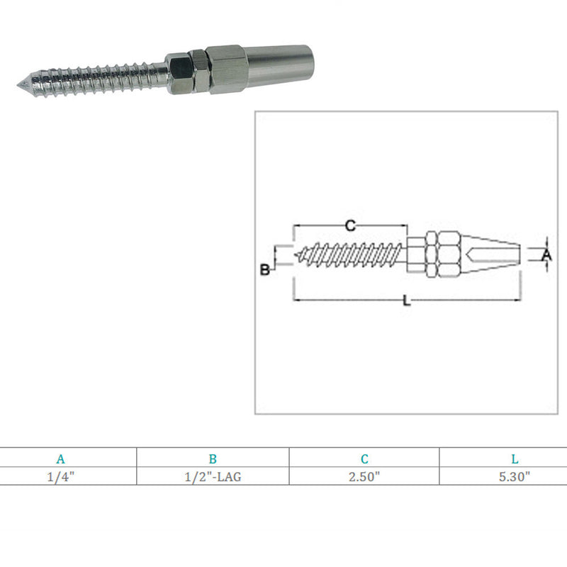 Marine Boat Stainless Steel Swageless Lag Stud Cable Rail Wire Rope Railing