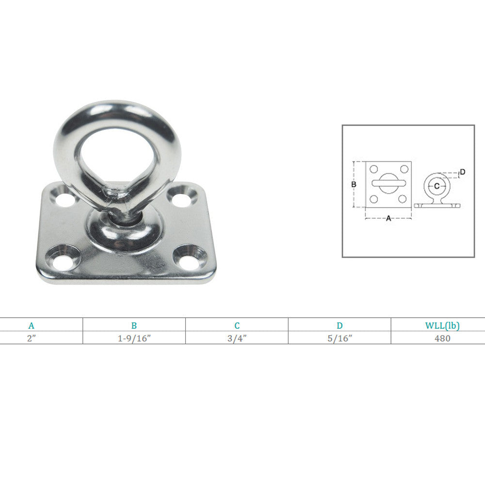 thumbnail image 2 of Prolinemax T316 Stainless Steel Eye Strap - 11/16" Marine Hardware With 4 Holes For Rigging & Lifting 2 of 9