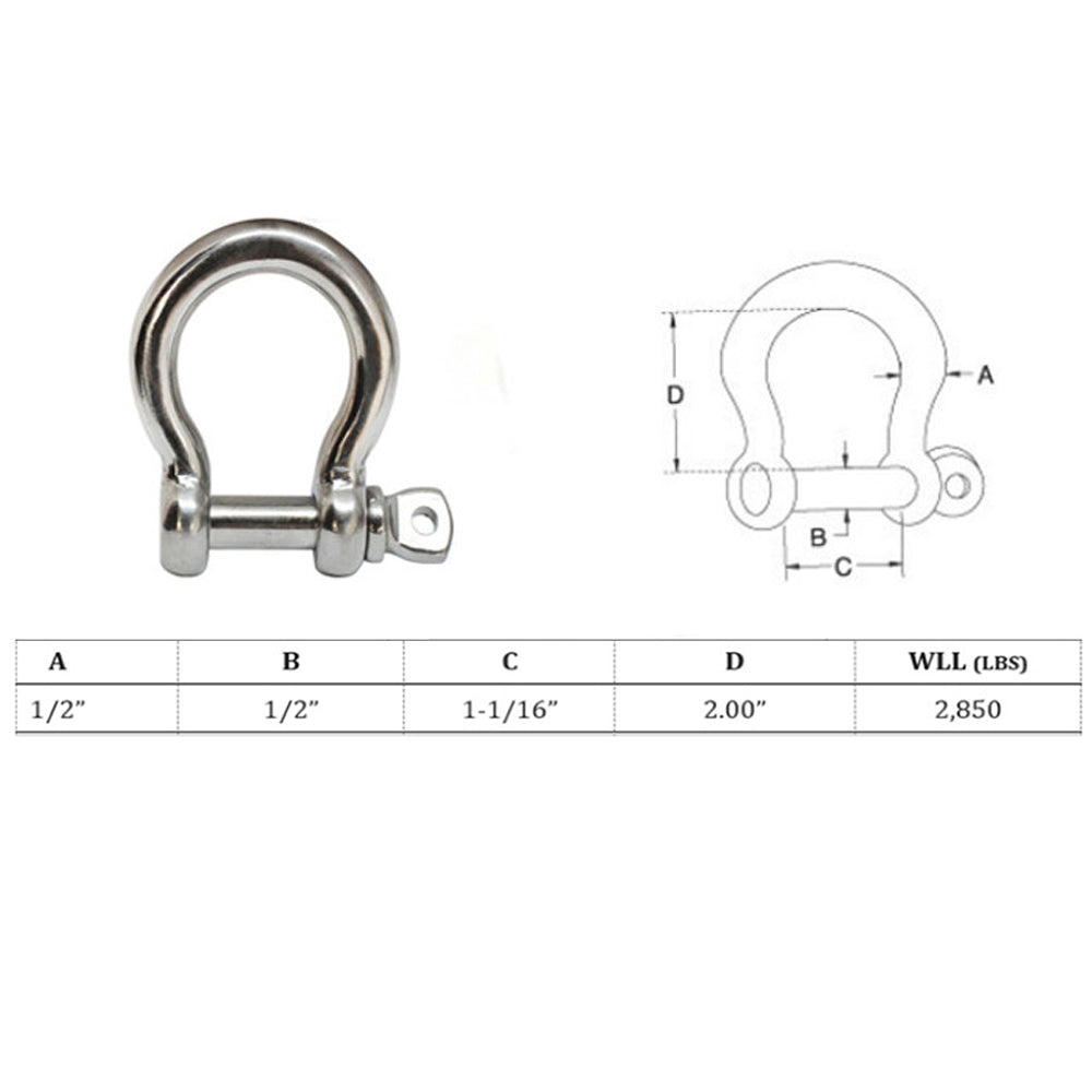 1/2"  Stainless Steel Screw Pin Bow Shackle Anchor Boat Marine Parcord Rigging