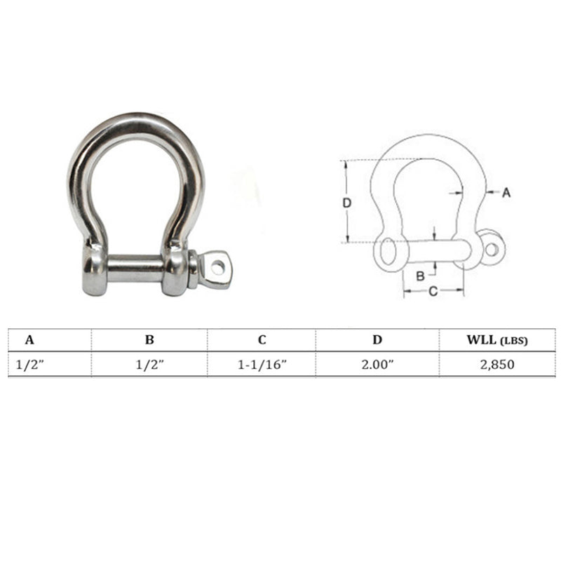 1/2"  Stainless Steel Screw Pin Bow Shackle Anchor Boat Marine Parcord Rigging