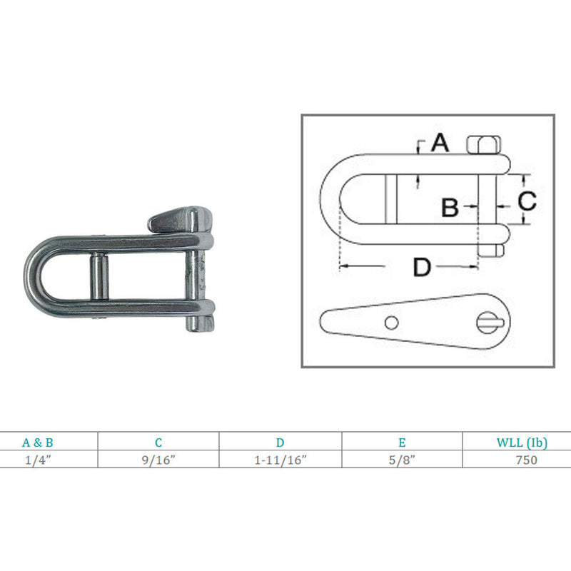 Marine Stainless Steel T316 Halyard Shackle Captive Pin Cross Bar