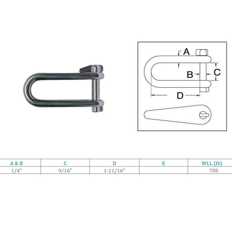 Marine Boat Stainless Steel T316 1/4" Halyard Key Shackle Captive Pin 750 Lb WLL