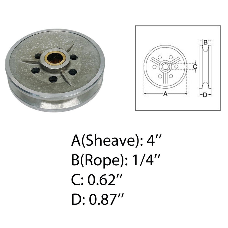 Marine Boat Stainless Steel T304 4" Sheave Wire Rope Pulley Brass Brushing