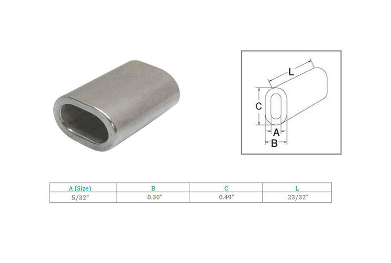 10 Pc 5/32" Marine Stainless Steel Wire Rope Oval Sleeve Sleeves Crimping SS316