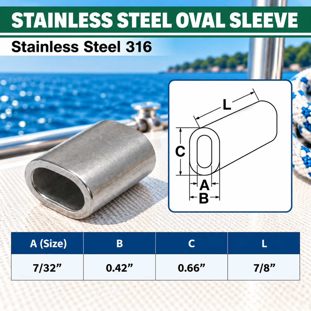 10 Pc Set Marine T316 Stainless Steel Wire Rope Oval Sleeve, Cable Crimp Sleeve Fittings for Rigging and Railing