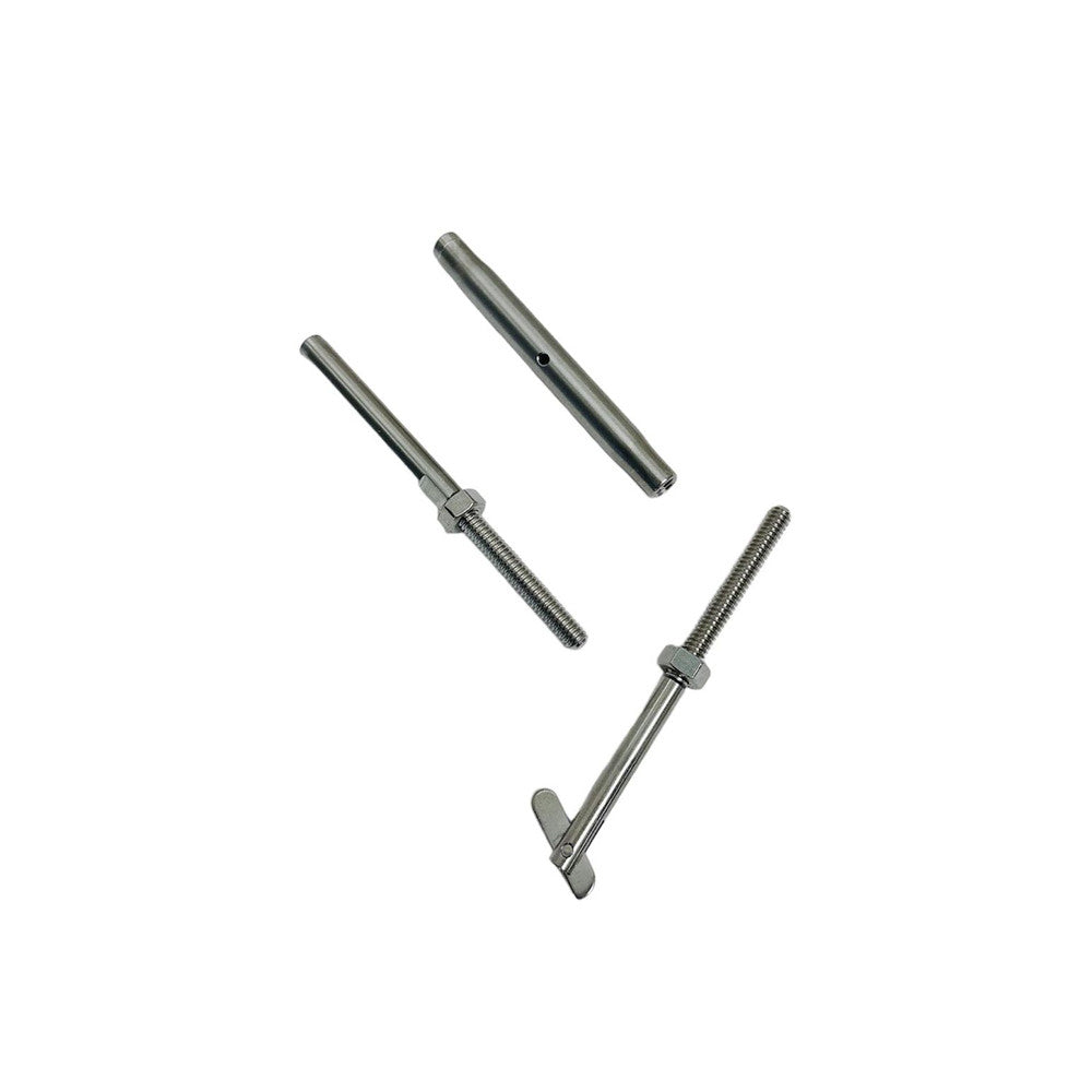 4 Pc Set T316 Stainless Steel 1/4" Threaded Drop Pin and Hand Swage Stud Turnbuckle for Cable, Wire Rope Railing Tensioner