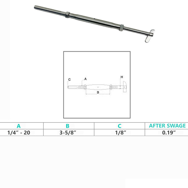 4Pc Stainless Steel 1/4" Threaded Drop Pin Hand Swage Stud Turnbuckle 1/8" Cable