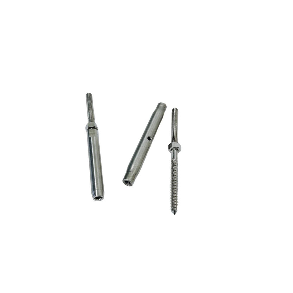 4 Pc Set Marine T316 Stainless Steel Threaded Lag and Swage Stud Turnbuckle, Cable Wire Rope Tensioner