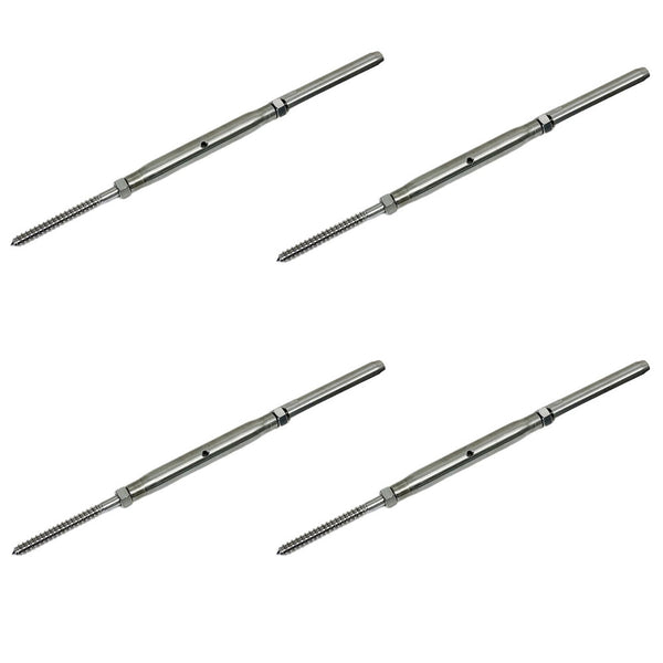 4 Pc Stainless Steel 5/16" Threaded Lag & Swage Stud Turnbuckle 3/16" Cable