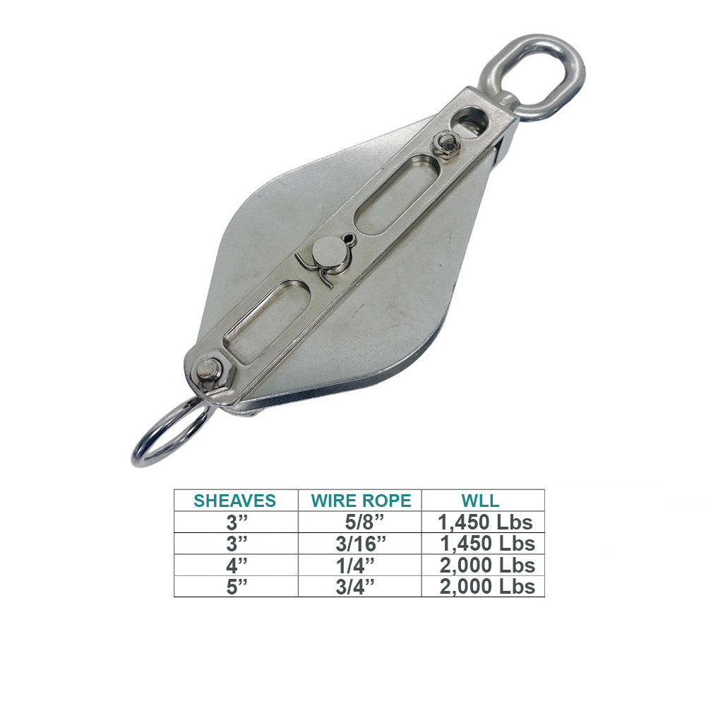 Stainless Steel T304 WIDE Swivel Eye Block For Wire Rope Cable Lifting