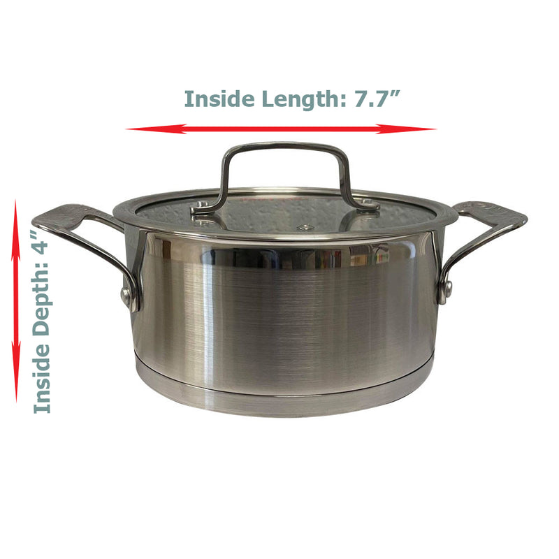 2QT,3QT,6QT Stainless Steel Stock Pot Pan Cookware Rust Proof Tempered Glass Lid