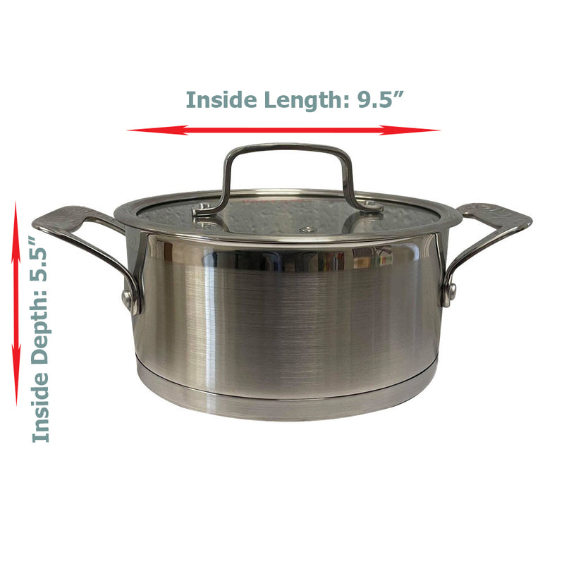 2QT,3QT,6QT Stainless Steel Stock Pot Pan Cookware Rust Proof Tempered Glass Lid