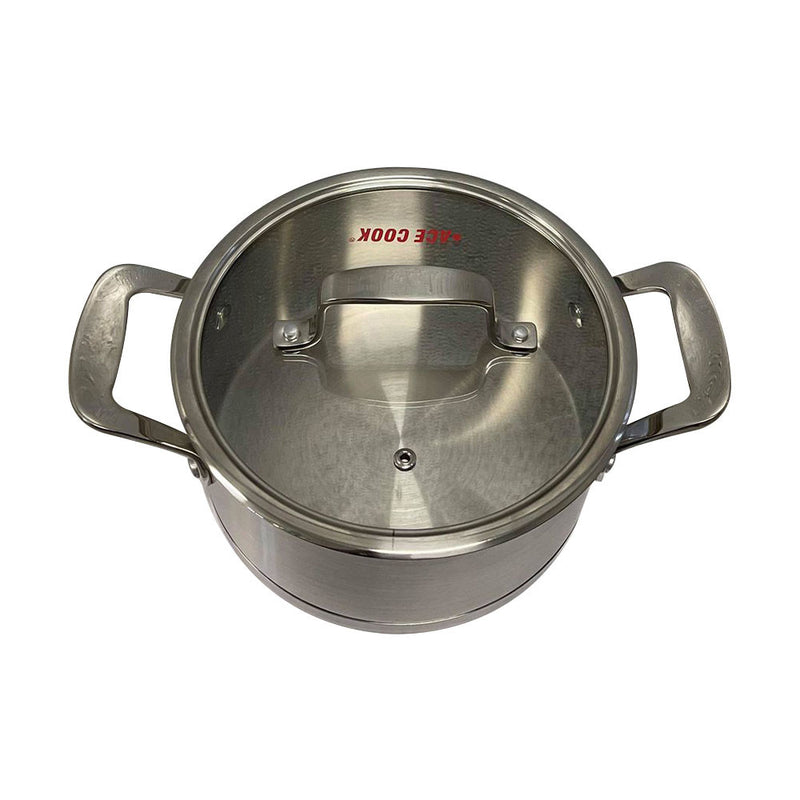 2QT,3QT,6QT Stainless Steel Stock Pot Pan Cookware Rust Proof Tempered Glass Lid