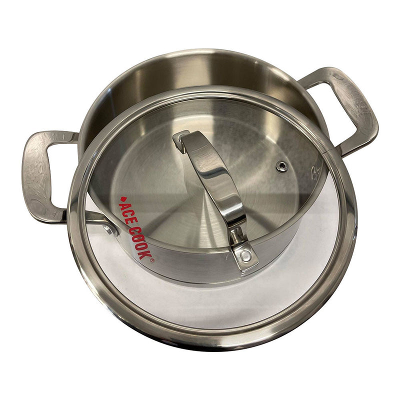 2QT,3QT,6QT Stainless Steel Stock Pot Pan Cookware Rust Proof Tempered Glass Lid