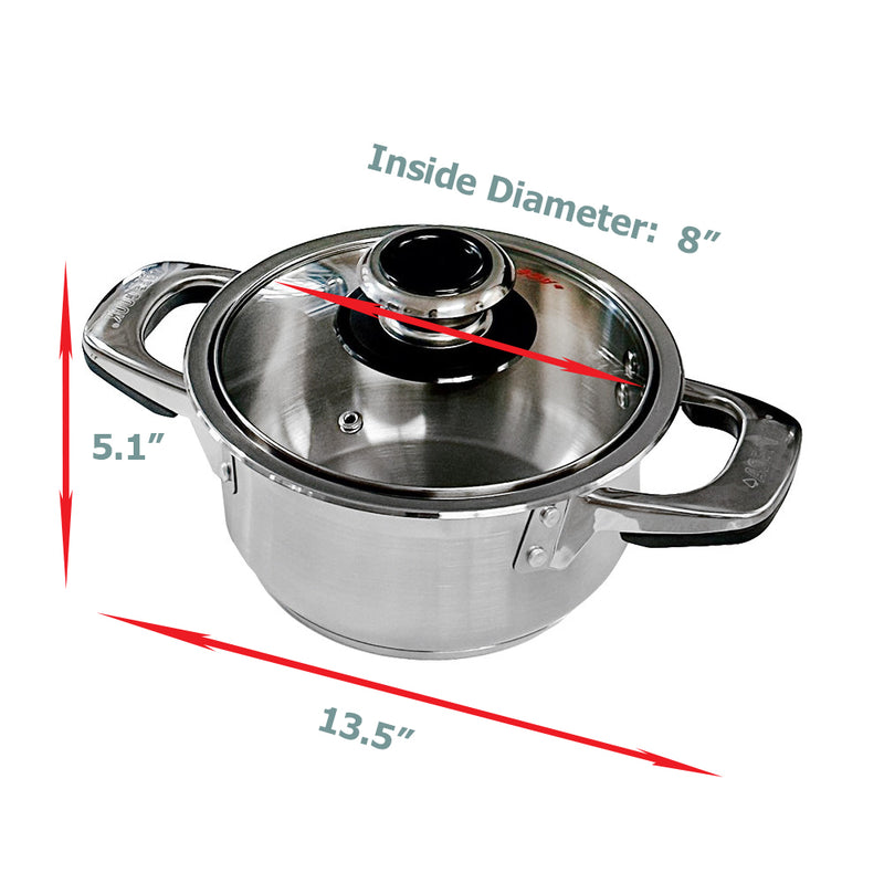 3 Qt, 4 Qt Stainless Steel Stockpot Cooking Pot Glass Lid Boiling Pot Cookware