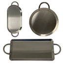 ROUND, OVAL, RECTANGULAR Stainless Steel Serving Platter – Ottoman Tray with Handles for Kitchen, Parties & Decorative Display