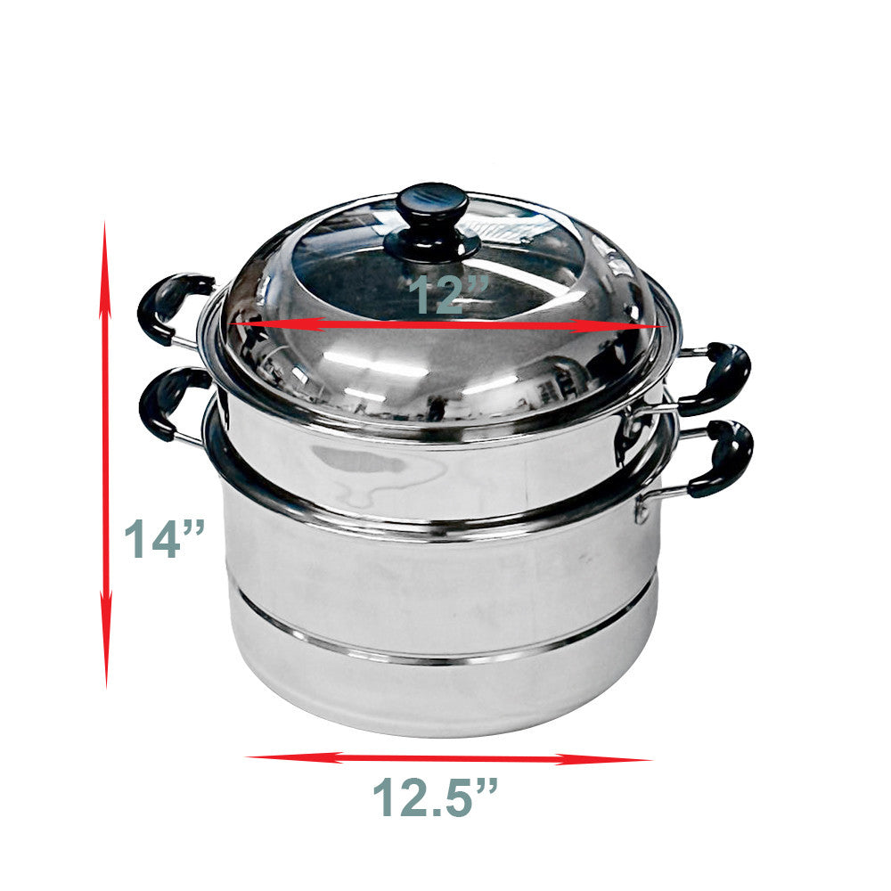 Stainless Steel 2 Tier Steam Pot Cookware Steamer Meat Vegetable Cooker