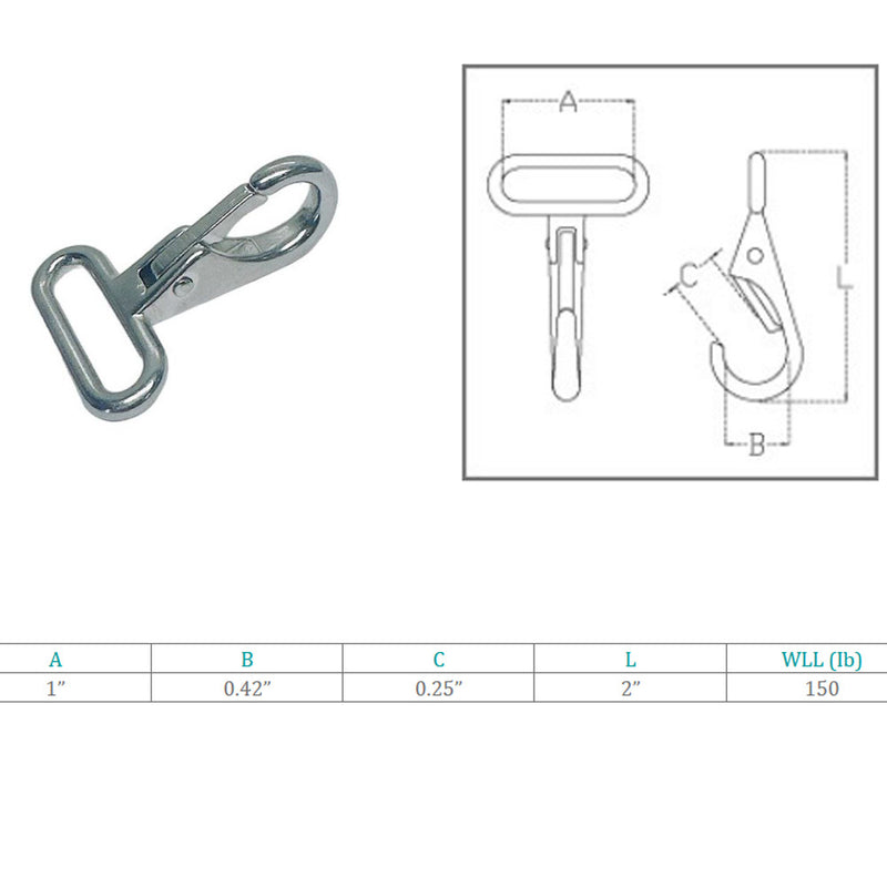 4Pc Marine Stainless Steel T316 1" Webbing Snap Hook 150 Lbs WLL Rigging Lifting