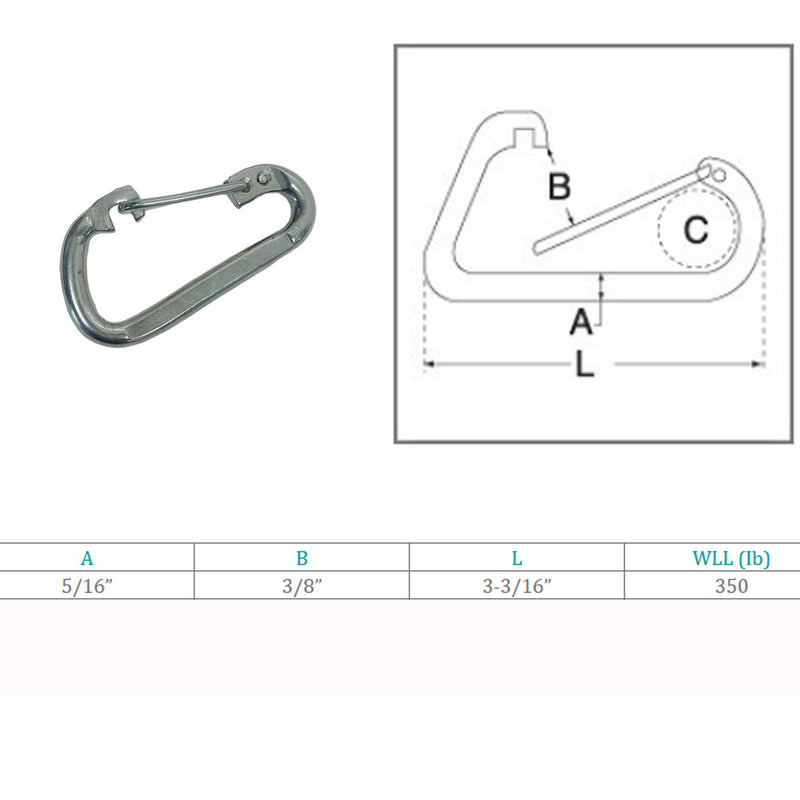 Marine Boat Stainless Steel T316 5/16" Spring Clip 350 Lbs WLL Rigging Lift Link