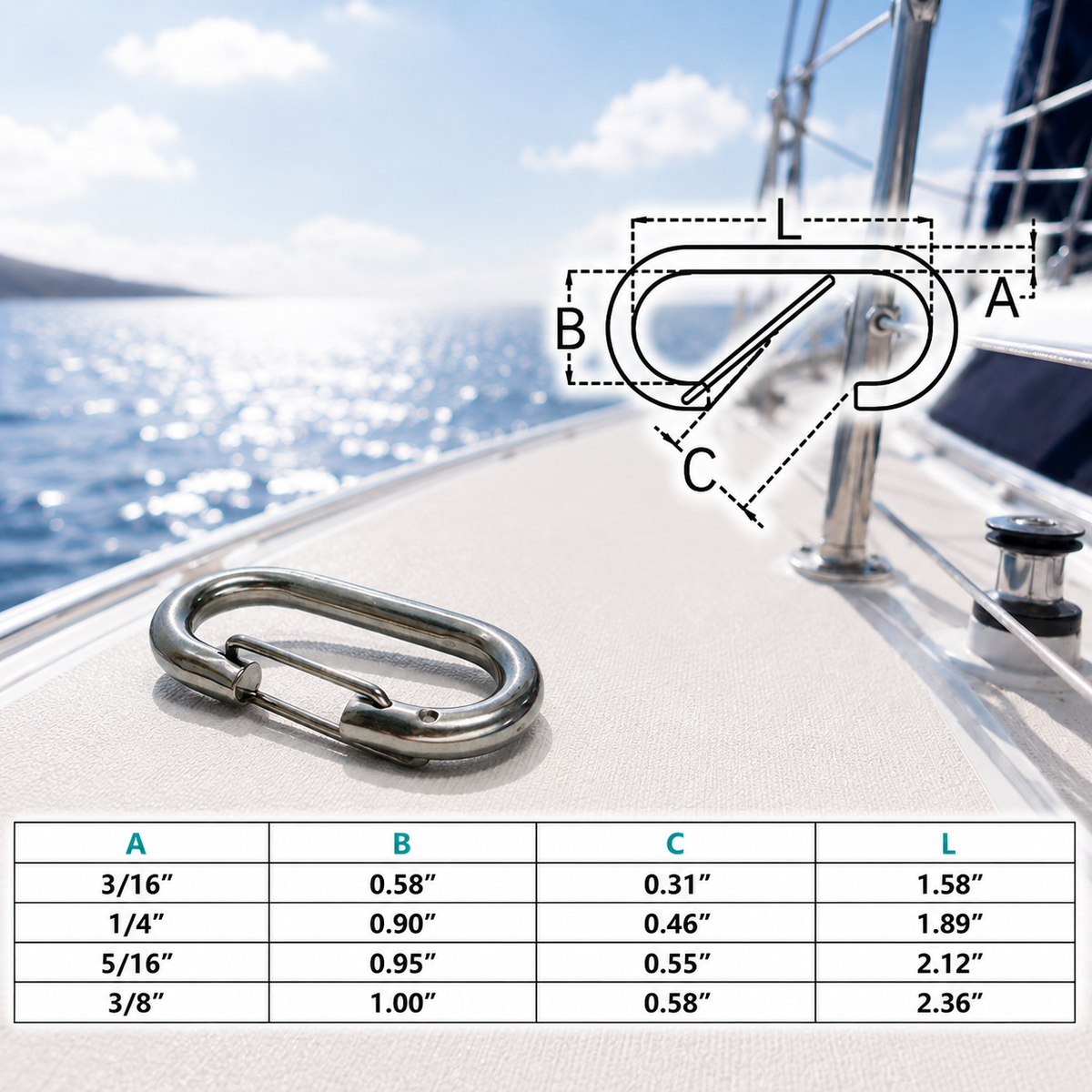 4 Pc Set Marine T316 Stainless Steel Bit Snap, Rigging Lift Link Clip Snap for Rope, Chain, Cable, Dock