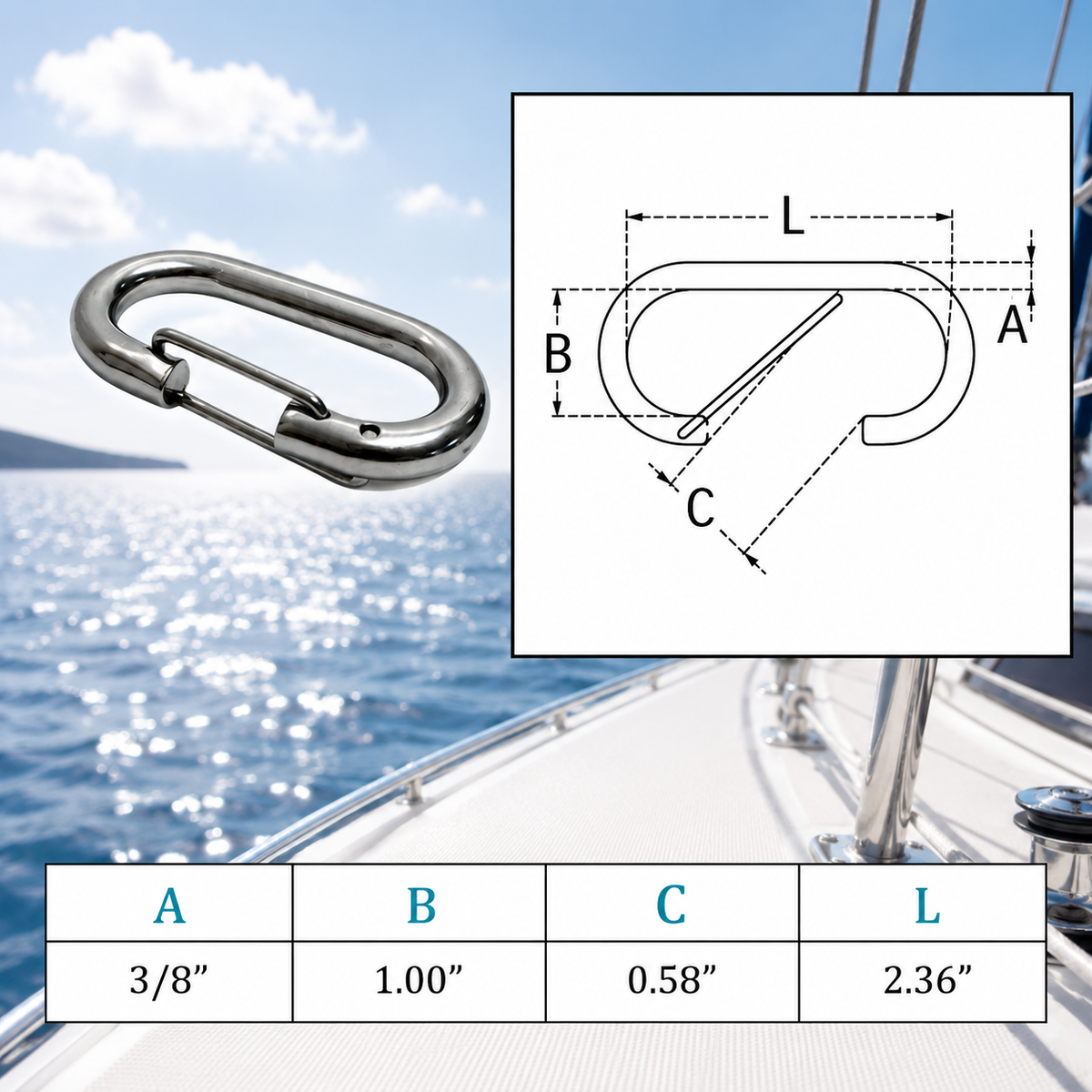 4 Pc Set Marine T316 Stainless Steel Bit Snap, Rigging Lift Link Clip Snap for Rope, Chain, Cable, Dock