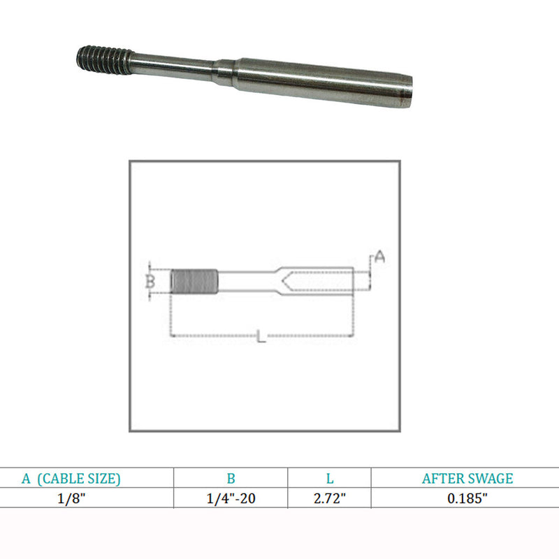 4Pcs Stainless Steel T316 1/4" Stud Hand Swage 1/8" Cable Slimline Stud Receiver