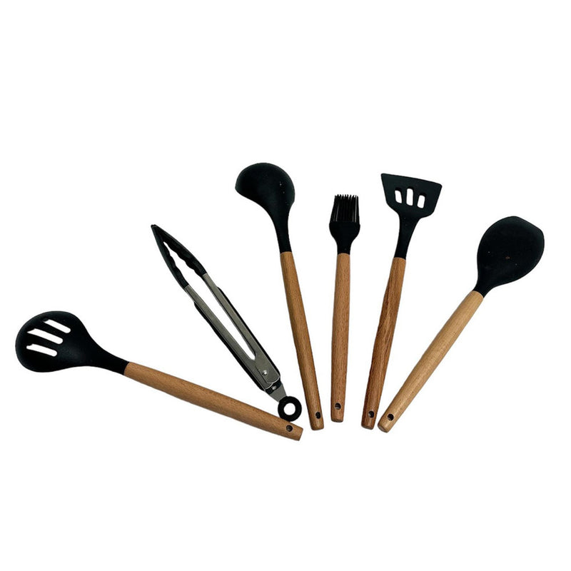 12 Pc Silicone Kitchen Utensil Set Spatula Spoon Pasta Serving Tong Whisk, BLACK