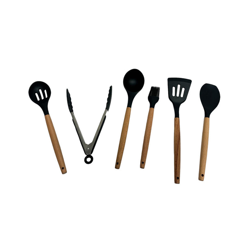 12 Pc Silicone Kitchen Utensil Set Spatula Spoon Pasta Serving Tong Whisk, BLACK