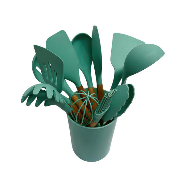 12 Pc Silicone Kitchen Utensil Set Spatula Spoon Pasta Tong Whisk - TURQUOISE
