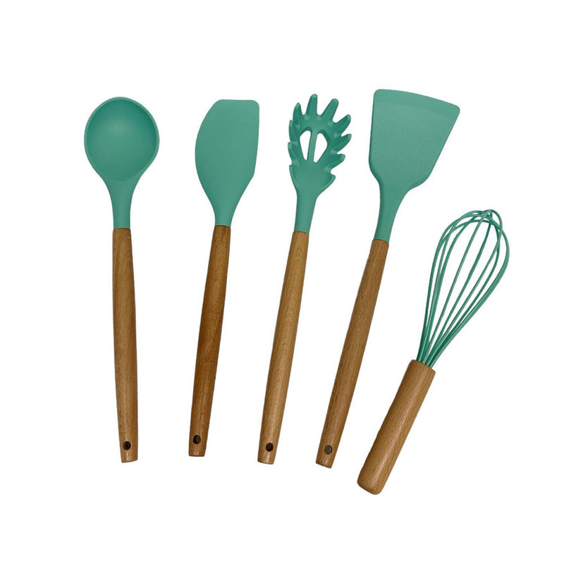 12 Pc Silicone Kitchen Utensil Set Spatula Spoon Pasta Tong Whisk - TURQUOISE