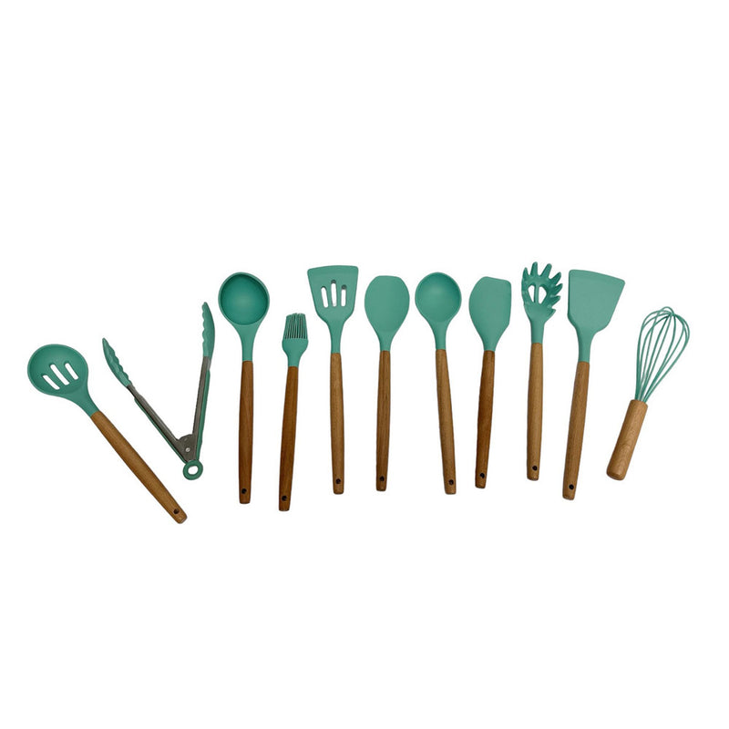 12 Pc Silicone Kitchen Utensil Set Spatula Spoon Pasta Tong Whisk - TURQUOISE