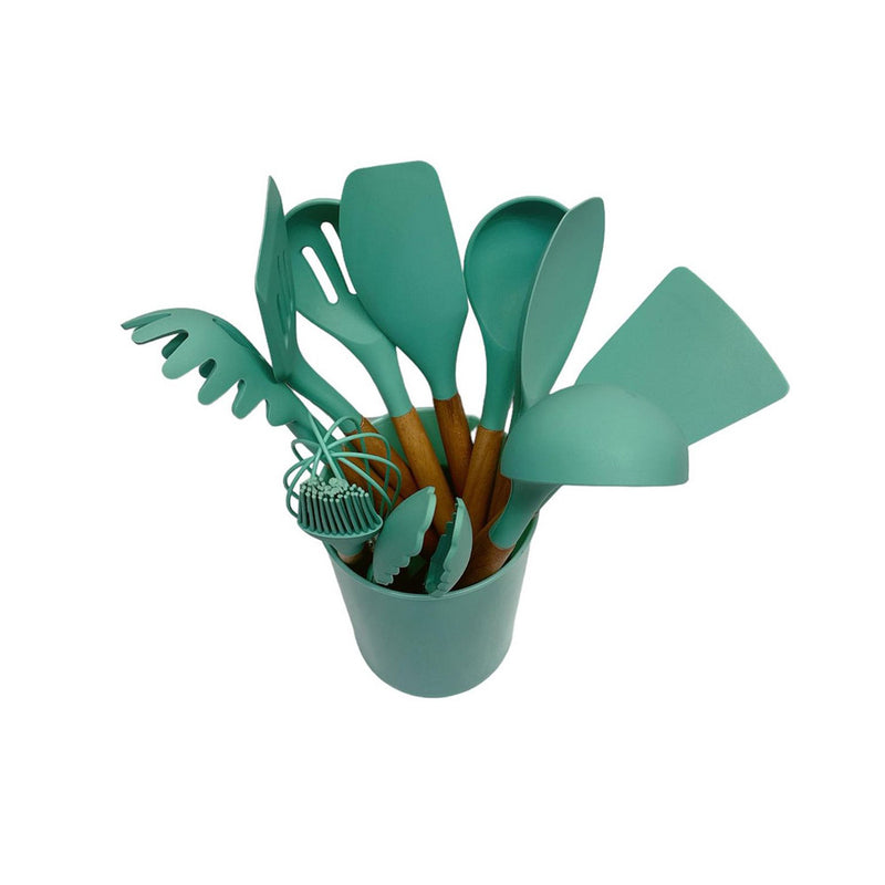 12 Pc Silicone Kitchen Utensil Set Spatula Spoon Pasta Tong Whisk - TURQUOISE