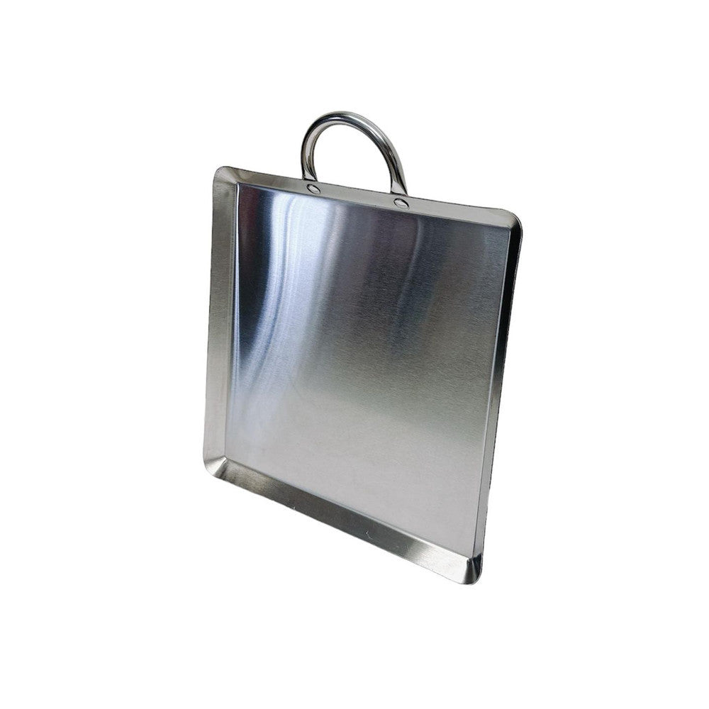 12" Stainless Steel Square Serving Platter Ottoman Tray Flat Pan with Handle