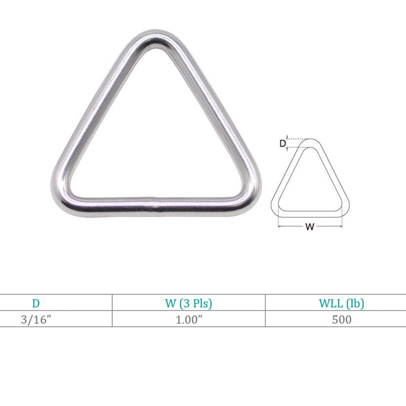 4 Pcs Marine Stainless Steel 3/16" x 1" Triangle Ring Formed Welded 500 Lbs WLL
